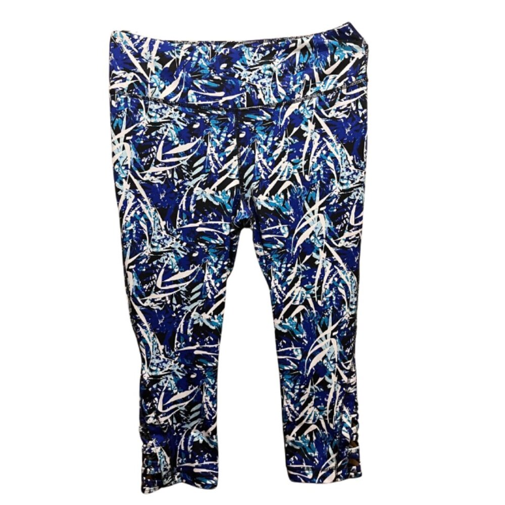 Exertek Blue White Abstract Print Capri Athletic Capri Leggings